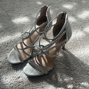 silver strappy rhinestone heels